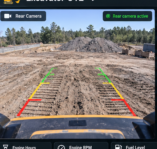 Demonstration rear camera view of a construction site